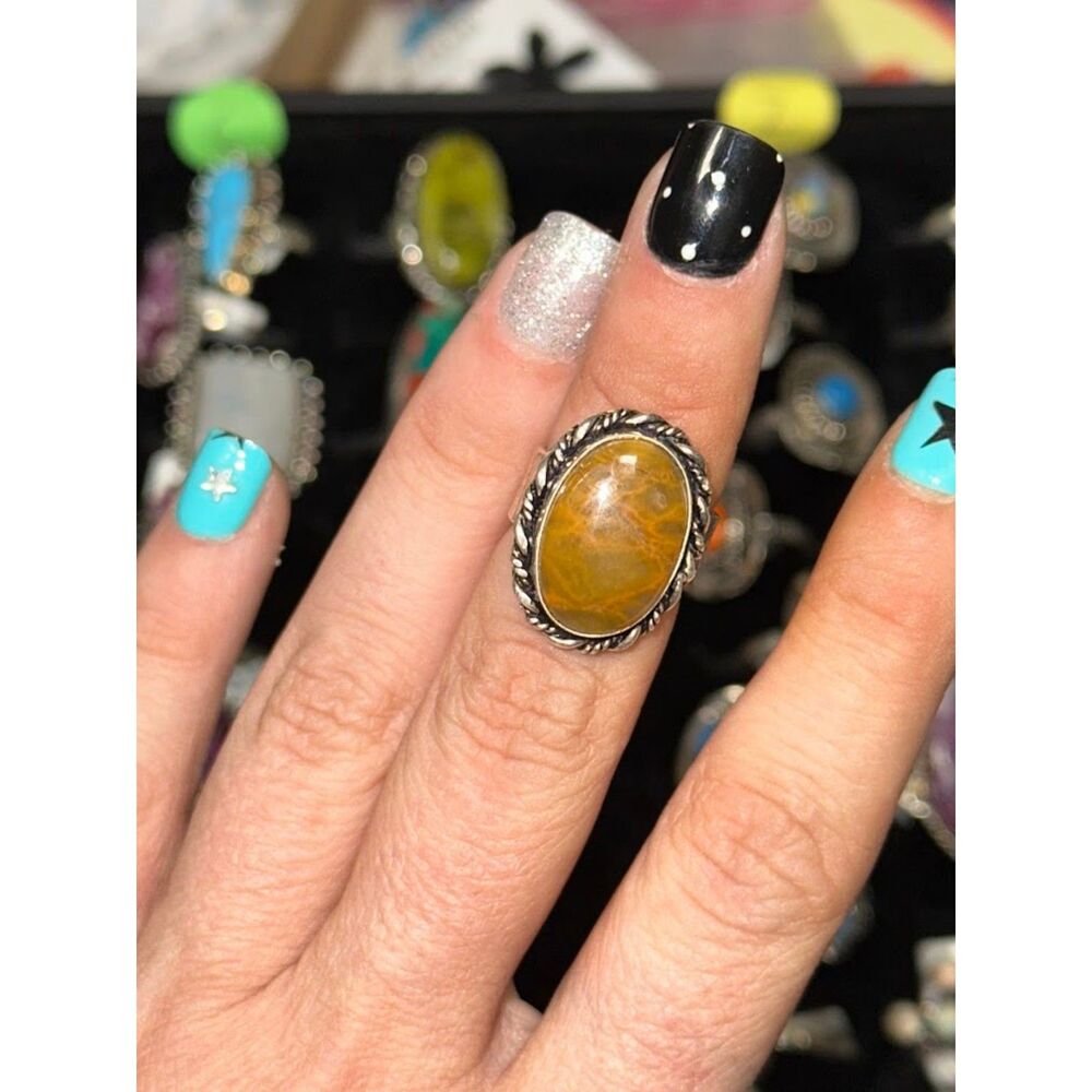 Oval Jasper Sterling Overlay Ring Size 5